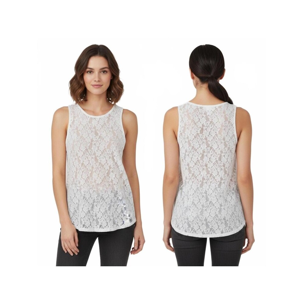 Caslon Lace Tank Top Sleeveless Floral Overlay Casual Layering White L